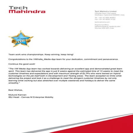 Indra Raj_Best Team Award