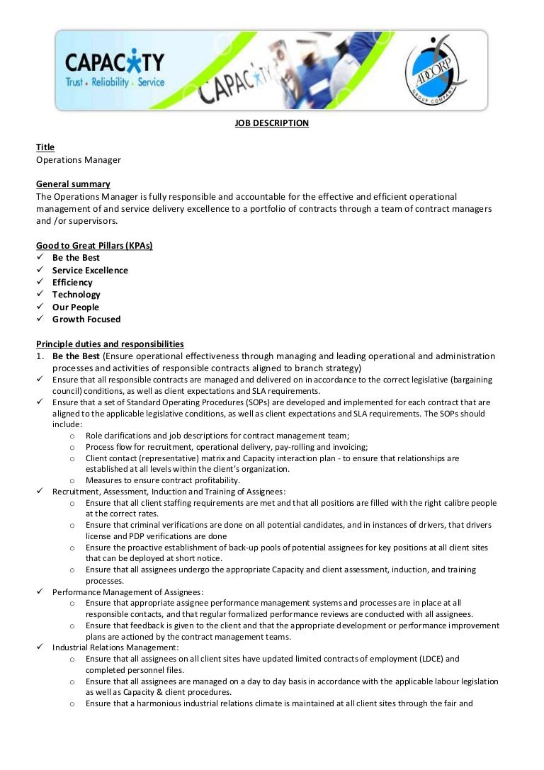 Operations Manager Job Description