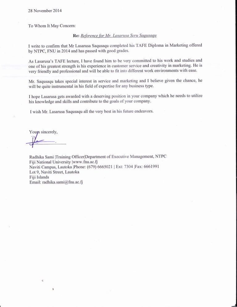 Training Reference Letter