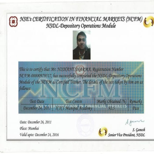 NSDL certificate Nishant sharma