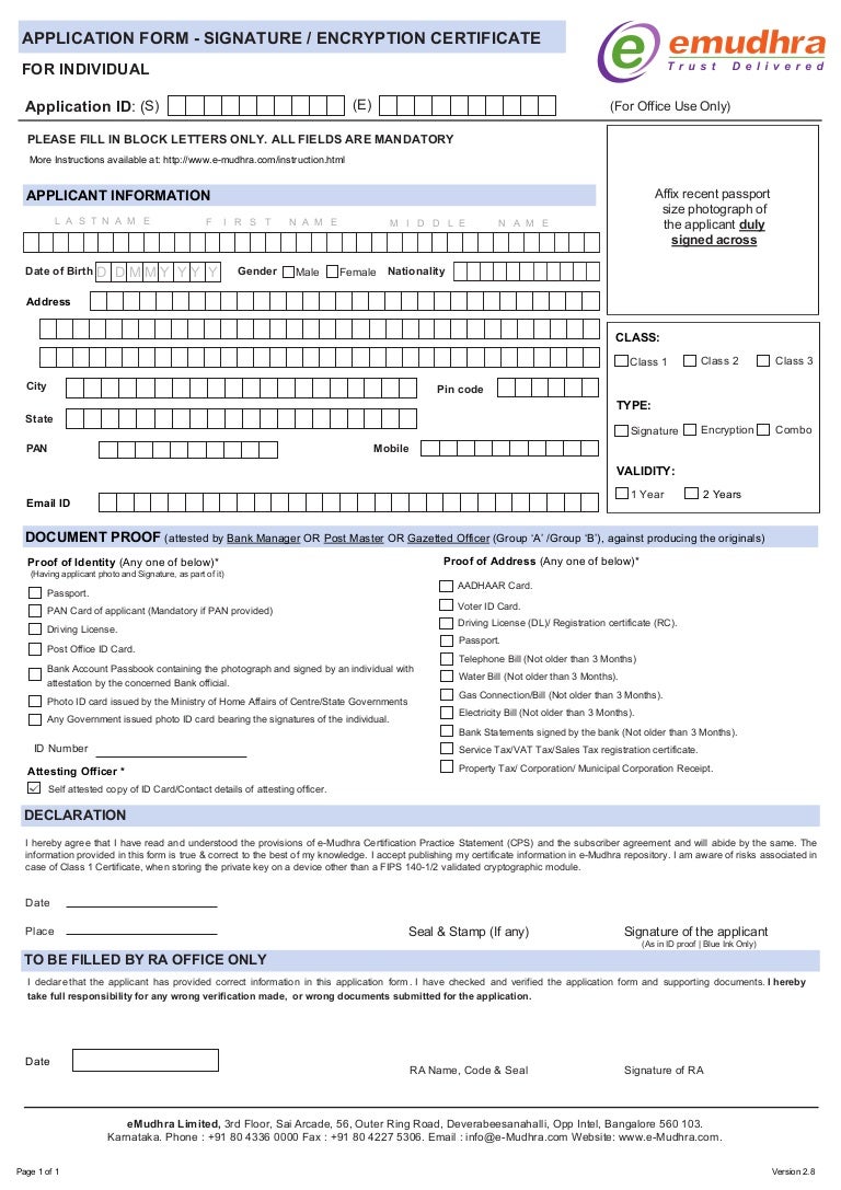 Emudhra Digital Signature Form Pdf Manuals