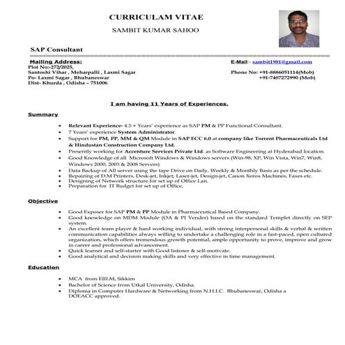 SAMBIT Resume-SAP PM & PP Consultant