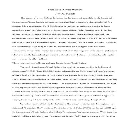 FD Country Overview - South Sudan