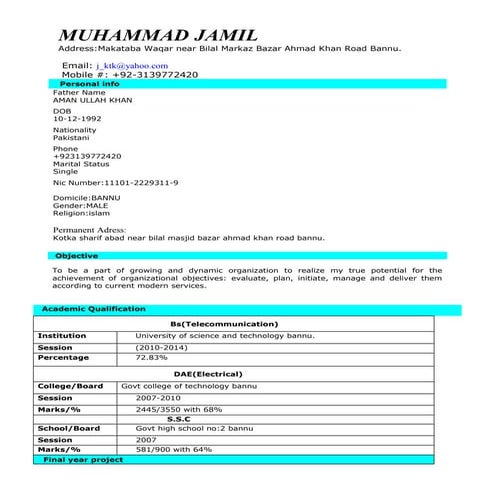 jamil telecom cv