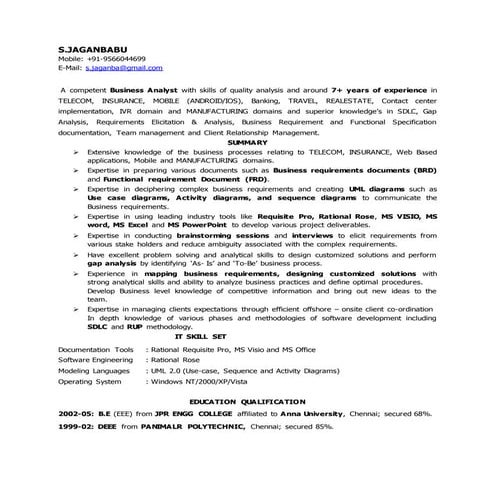 CBAP Certified JaganBA 7+ yrsexp BA