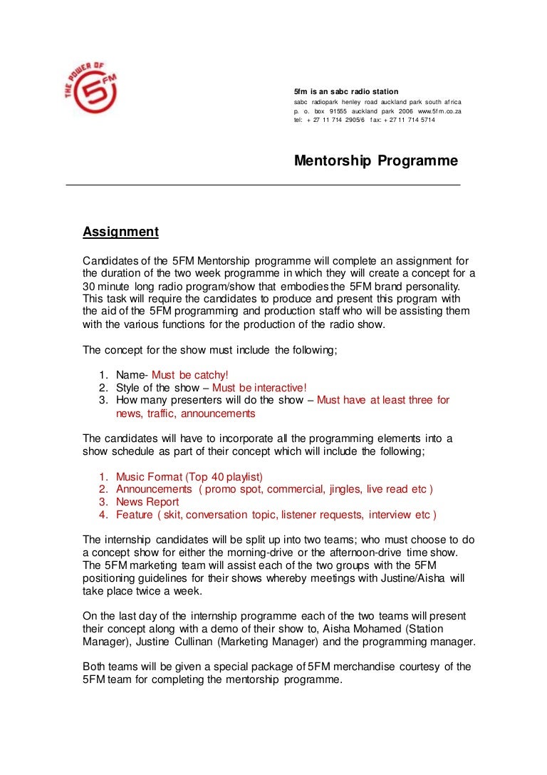 5fm Mentorship Brief 1