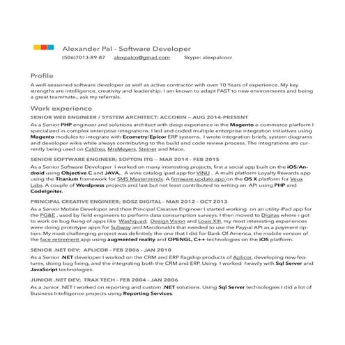 Alex Pal - Resume - Short