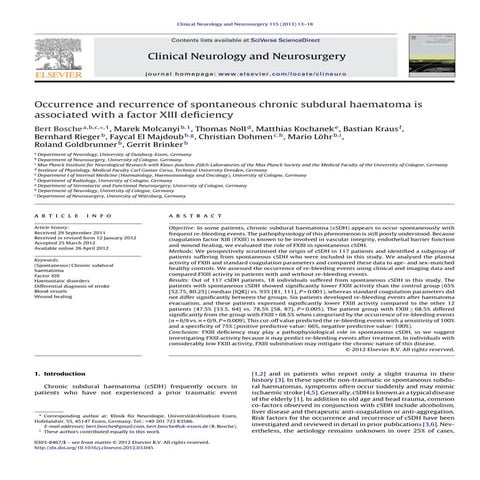 Bosche, Molcanyi et al. - Occurence and recurrence of spont. cSDH ... FXIII d...