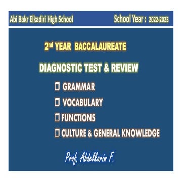 ---2 BAC DIAGNOSTIC REVIEW-  Grammar - Vocabulary - Functions  - General Know...