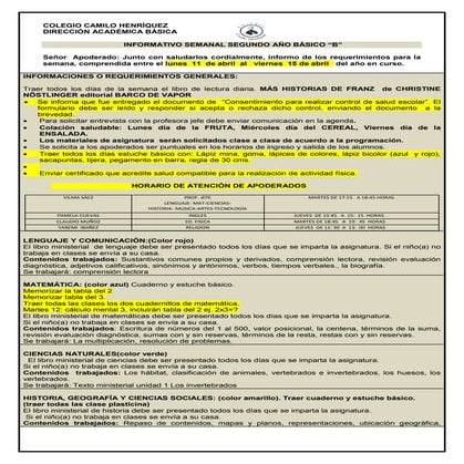 2°  basico b  semana del 11 al 15 de abril