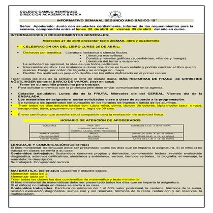 2°  basico b  semana del 25  al 29 de abril