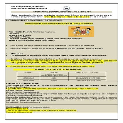 2°  basico b  semana del 30 de mayo al 03 de junio