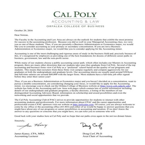 Outstanding student in Accounting