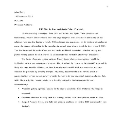 ISIS policy proposal