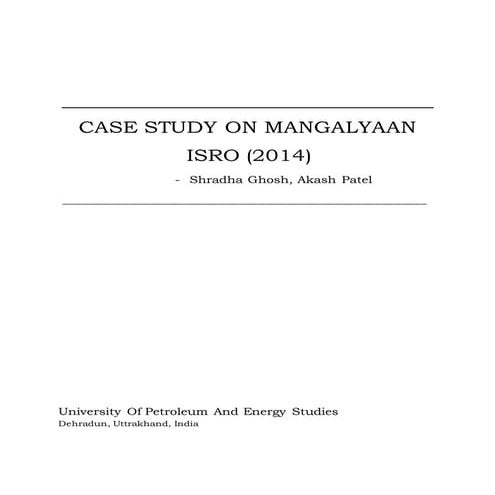 CASE STUDY ON MANGALYAAN Final