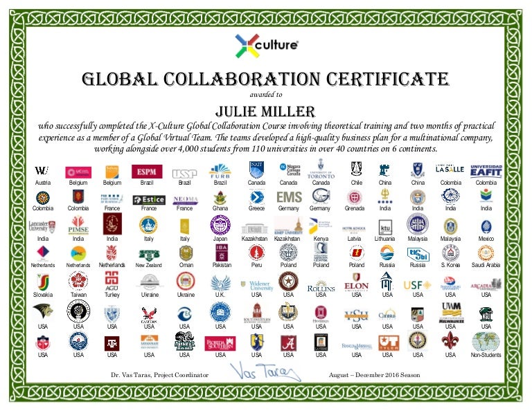 X CULTURE CERTIFICATE