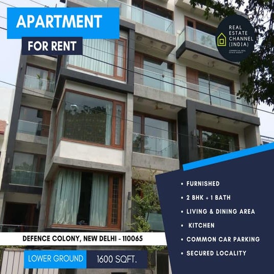 2 BHK Lower Ground Floor Furnished Apartment for rent in Defence Colony