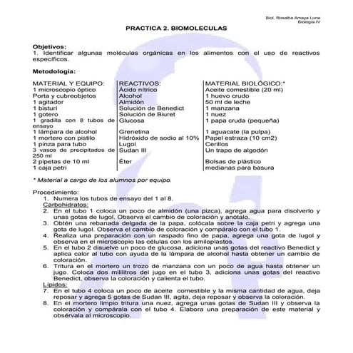 Practica laboratorio bioelementos | DOC