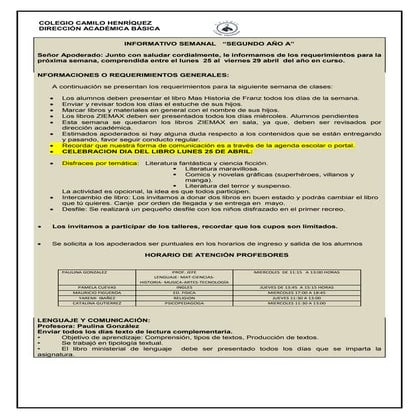 2º básico a   semana del 25 al 29 de abril