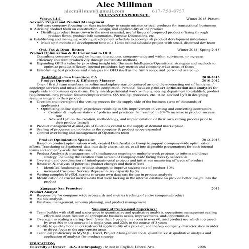 Alec Millman CV