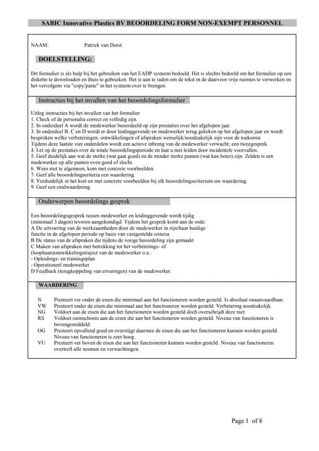 Model beoordelingsgesprek werknemer