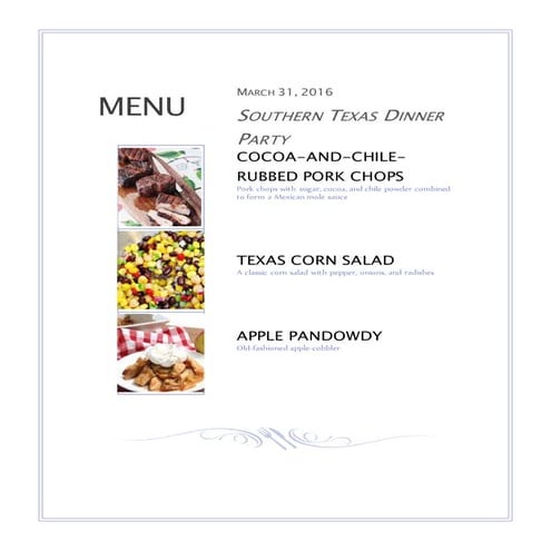 Southern Texas Dinner Party Event menu | DOCX