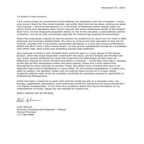 Grant Halleran - Letter