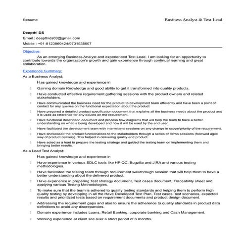 Deepthi DS_Business Analyst & Test Lead_Resume