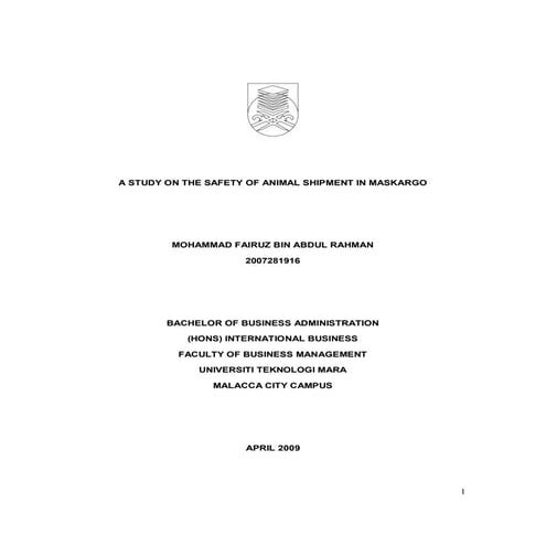 A Study On The Safety Of Animal Shipment in MASkargo