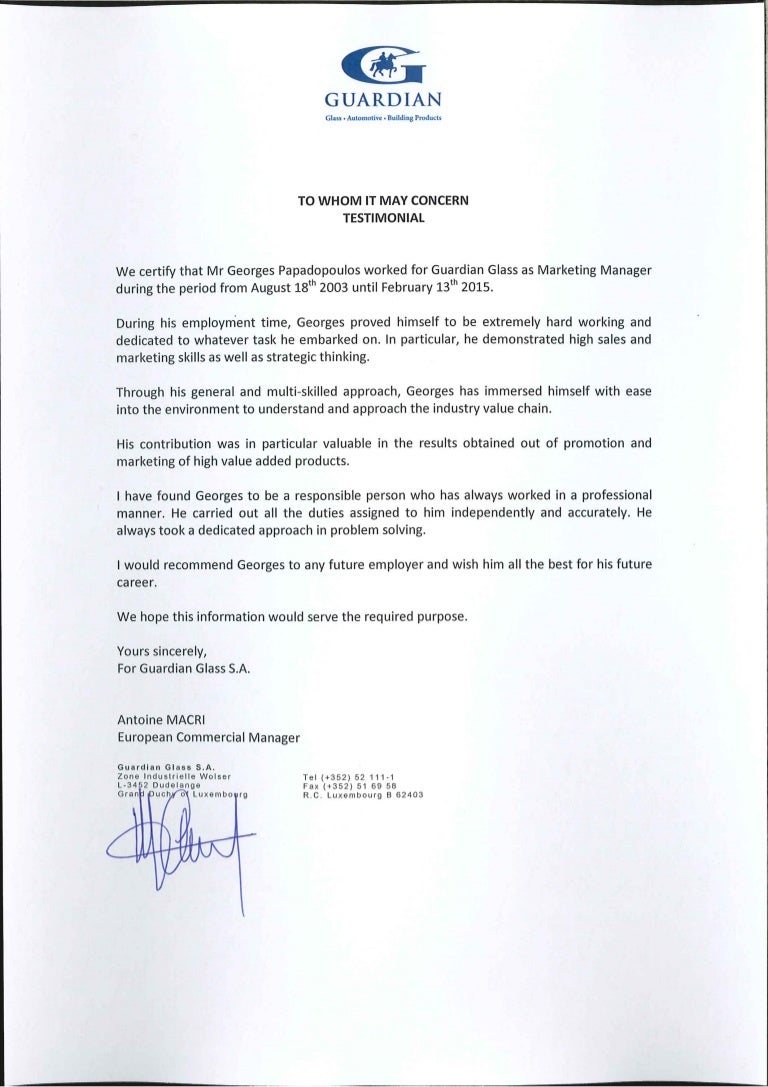 guardian recommendation letter an example of a recommendation letter
