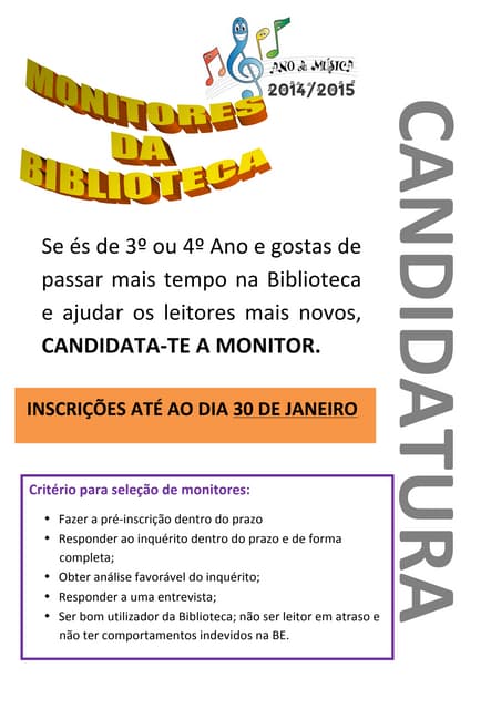 2 cartaz inscrição para monitores be