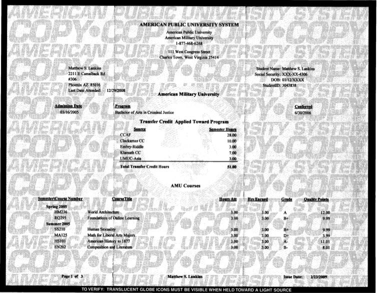 ccaf official transcript