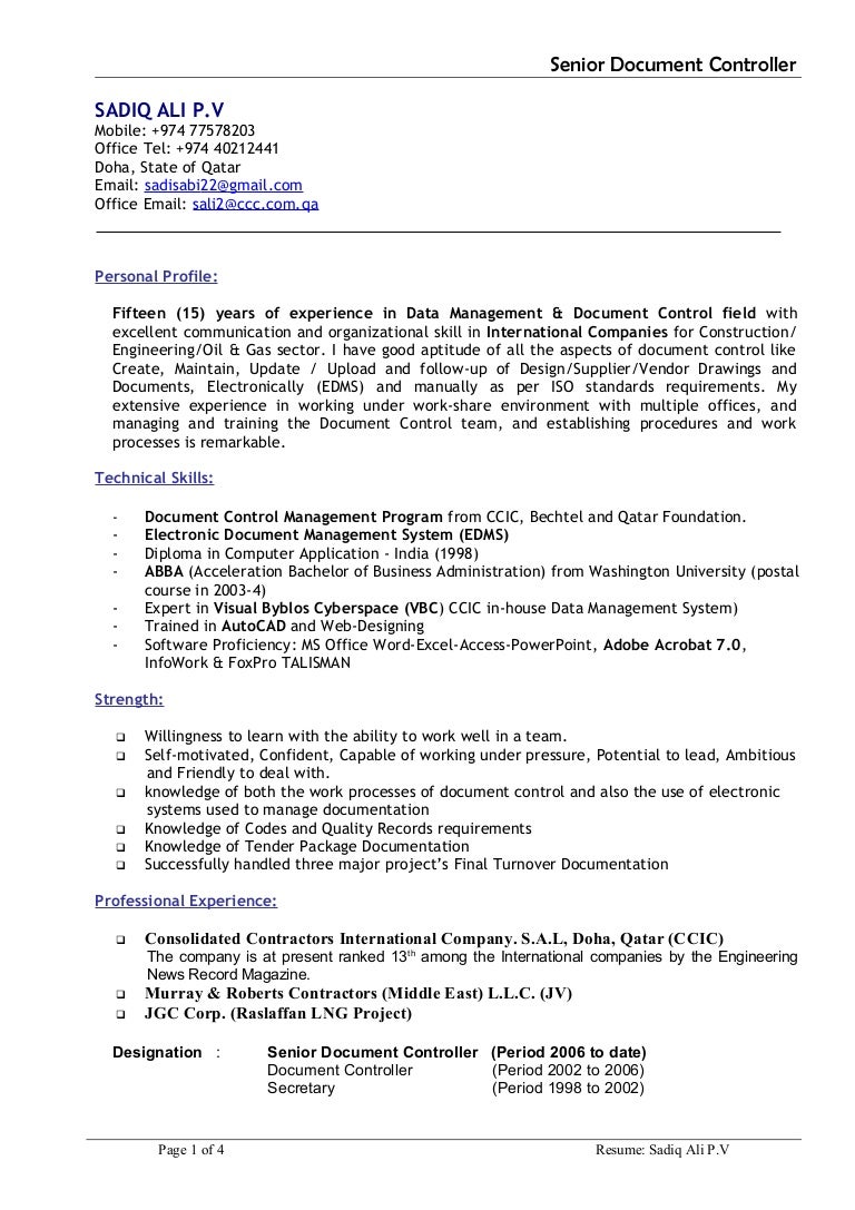 sadiq cv document controller cv of document controller