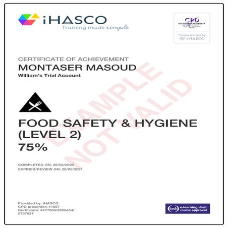 Certificate  CHEF MONTASER MASOUD