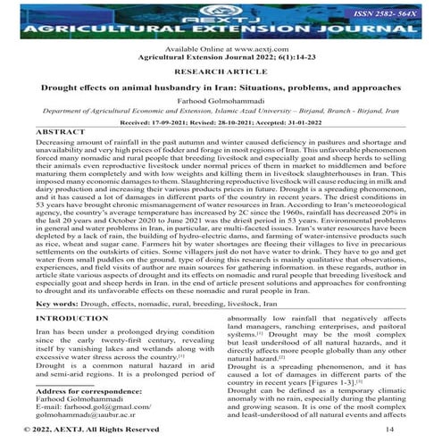 Drought effects on animal husbandry in Iran: Situations, problems, and ...