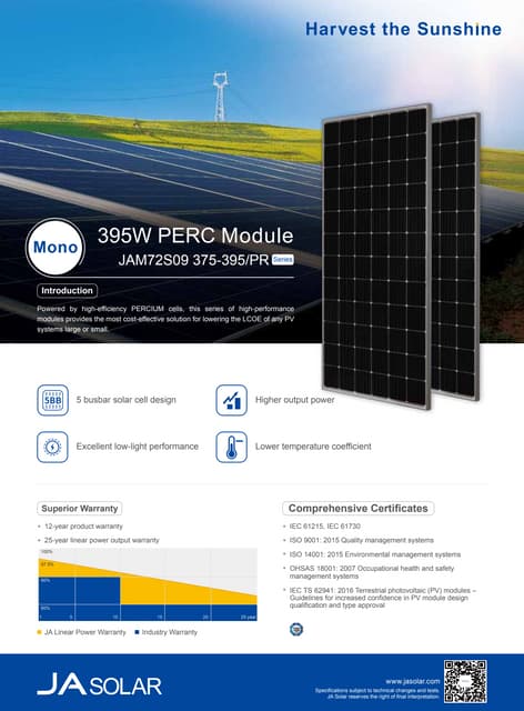 JA 395 module Mono PERC