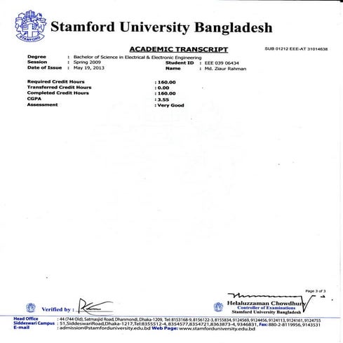 B.Sc Academic Transcript 3