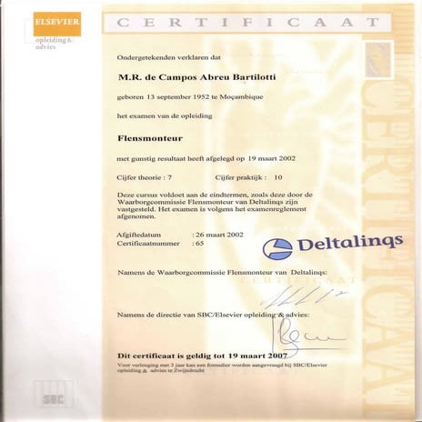 My Certificate of Assembler Special Flanges.