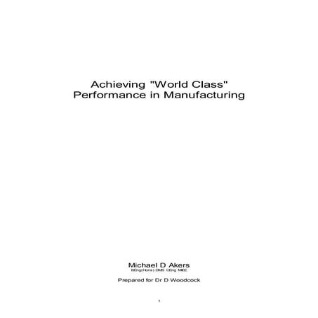 Achieving World Class Performance in Manufacturing