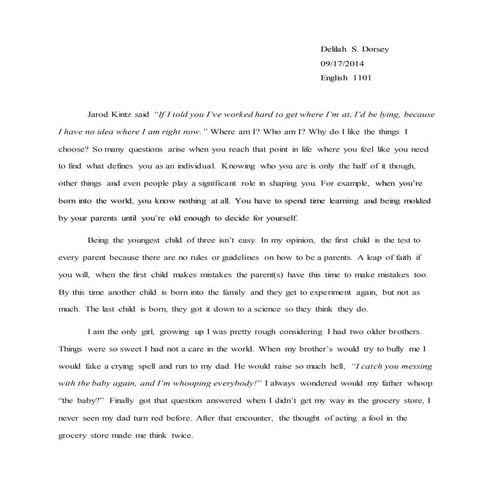 Identity Narrative Essay - English 1101