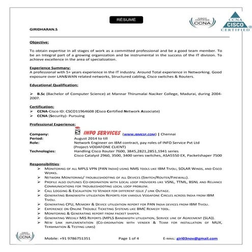 Resume 5+exp in networking