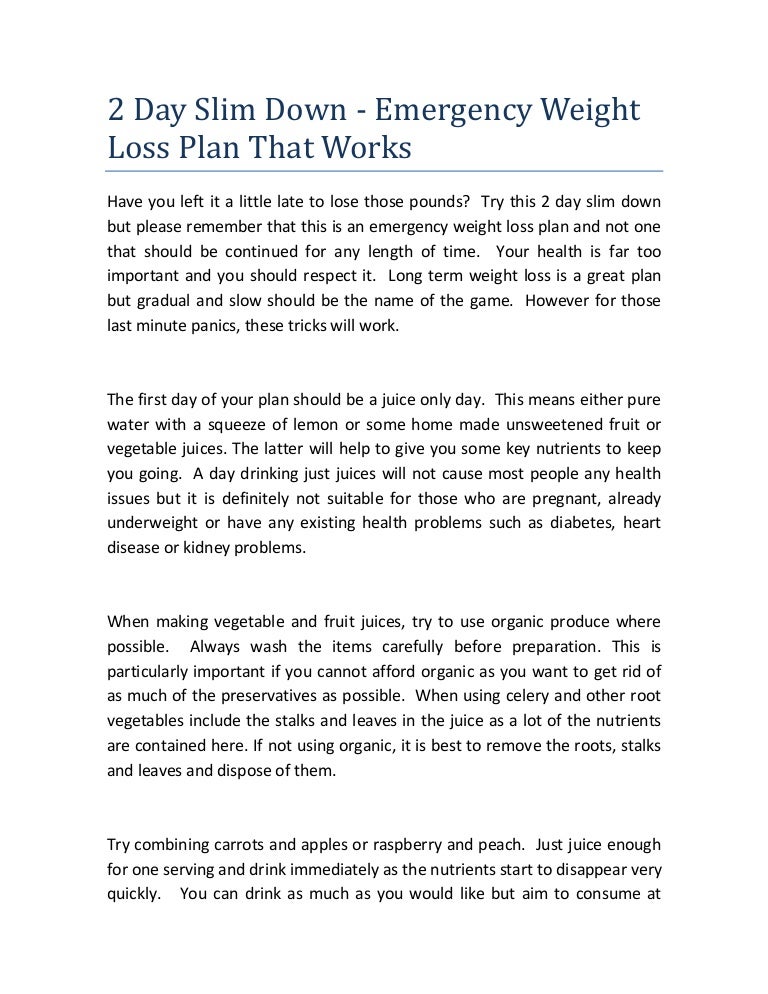 2 Day Slim Down Emergency Weight Loss Plan That Works
