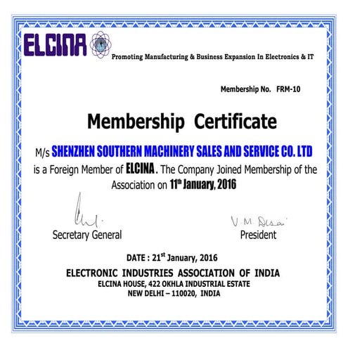 FRM -10 SHENZHEN SOUTHERN MACHINERY SALES AND SERVICE CO. LTD