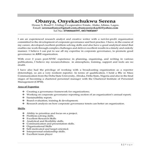 Serena Obanya's CV