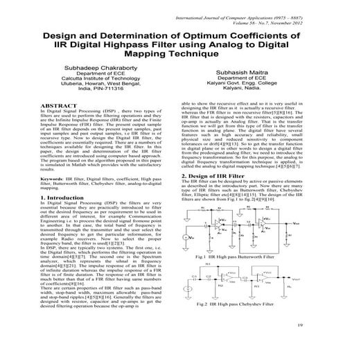 Design and determination of optimum coefficients of iir digital highpass filt...