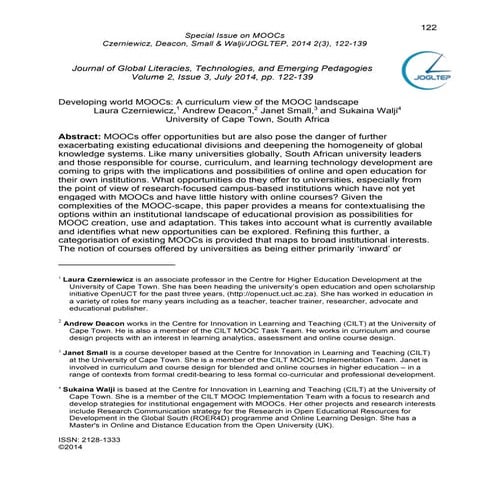 Developing world MOOCs: A curriculum view of the MOOC landscape in Journal of...