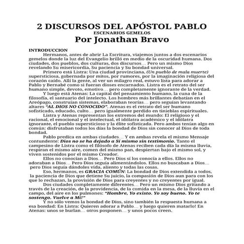 2 DISCURSOS DEL APÓSTOL PABLO. Por Jonathan Bravo