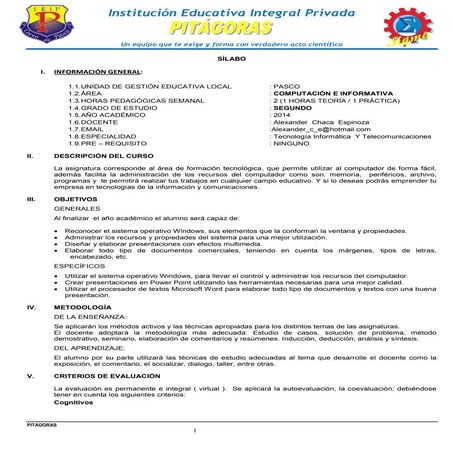 silabus de computación de 2do grado