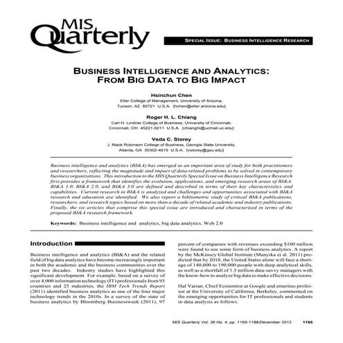 Business inteligence and analytics: From big data to big impact | PDF