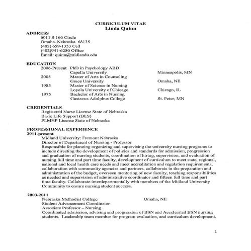 Quinn, Linda Curriculum Vitae, 2.13.15